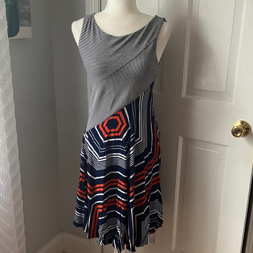 MAEVE Anthropologie Cameron sleeveless striped geometric summer midi dress S